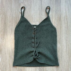 Olive Green Knit Lace-Up Tank Top